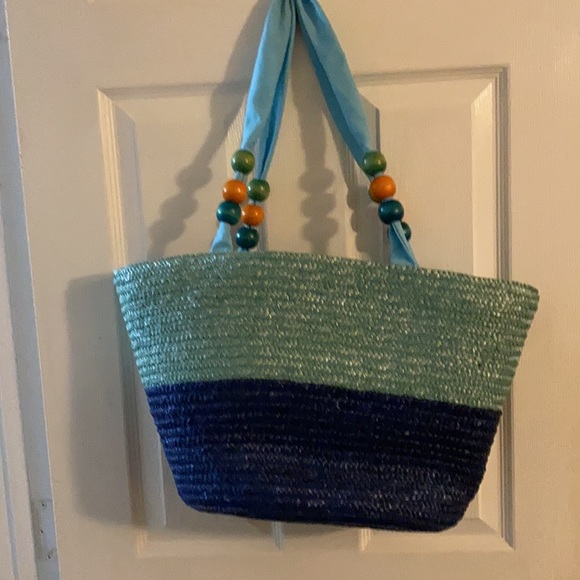 NWOT Beach Straw handbag blues beach bag - Picture 7 of 7